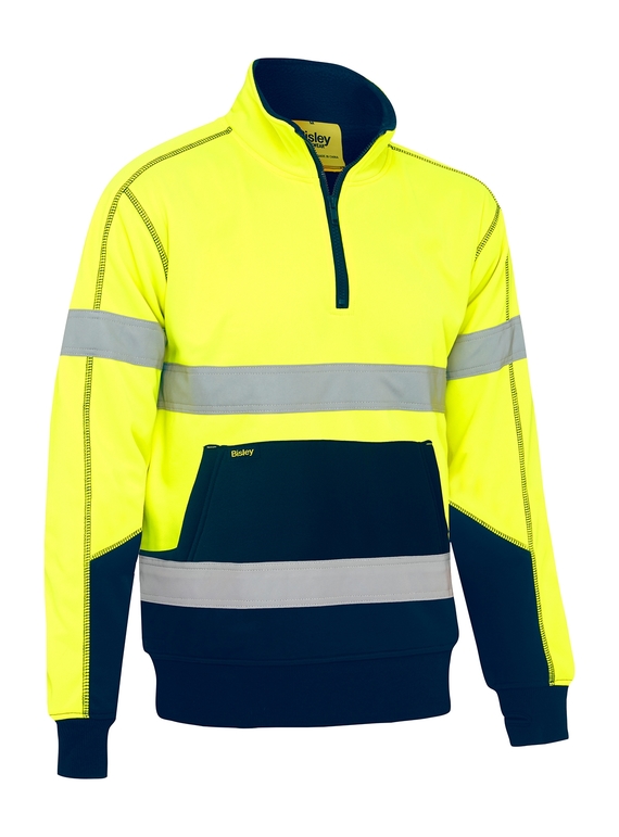 Taped Hi Vis 1/4 Zip Fleece Pullover With Sherpa Lining - Yellow/Navy