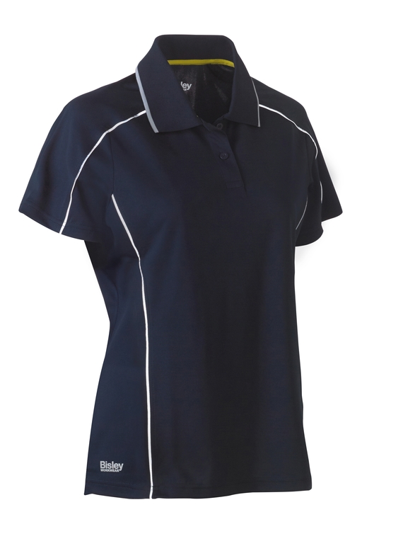 Cool Mesh Polo Shirt With Reflective Piping - Women - Navy 