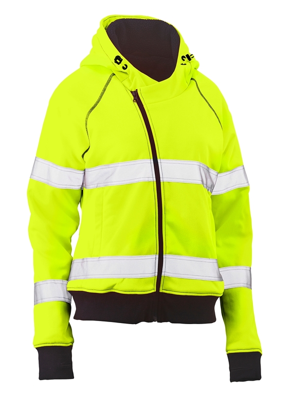 Taped Hi Vis Fleece Zip Front Hoodie With Sherpa Lining - Women - Yellow