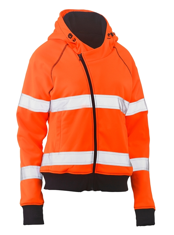 Taped Hi Vis Fleece Zip Front Hoodie With Sherpa Lining - Women - Orange