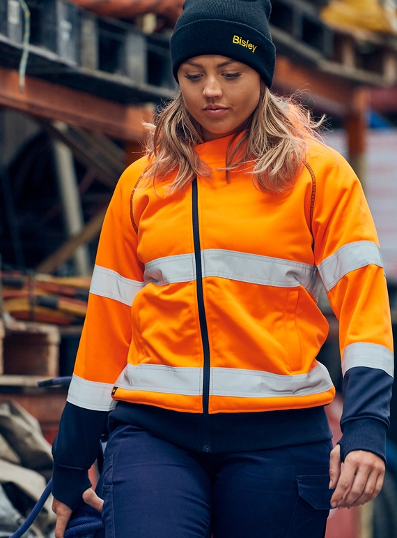 Taped Hi Vis Fleece Zip Front Hoodie With Sherpa Lining - Women