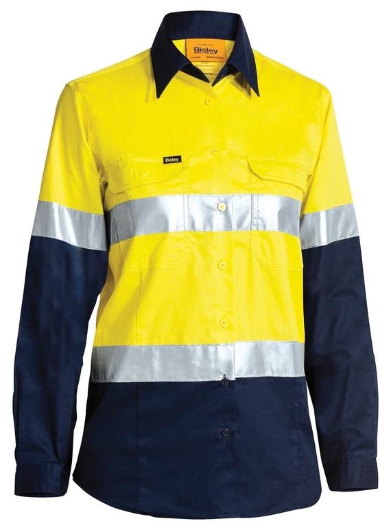 Taped Hi Vis Cool Lightweight Cotton Drill Shirt - Women - Yellow/Navy
