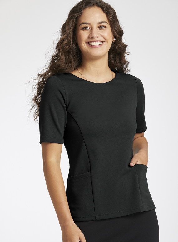 Scoop Neck Ponte Top with Pockets