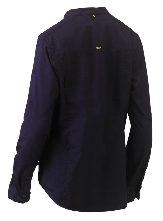 Stretch V-Neck Closed Front Cotton/Poly Shirt with Roll Sleeve - Women - Back