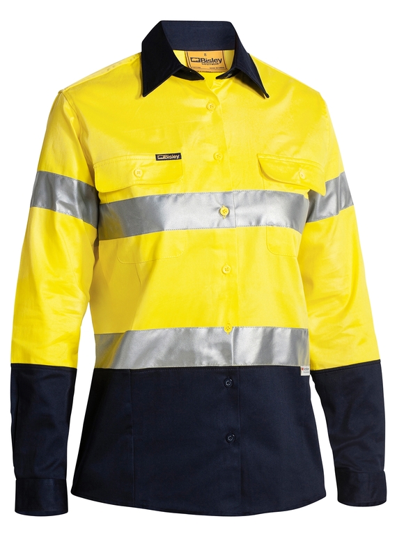 Taped Hi Vis Cotton Drill Shirt - Women - Yellow/Navy