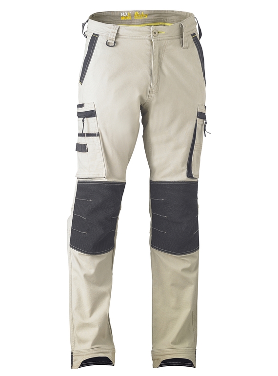 Flx & Move Stretch Utility Zip Cargo Work Pants - Stone