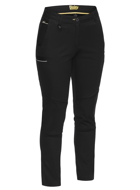 Mid Rise Stretch Cotton Work Pants - Women - Black