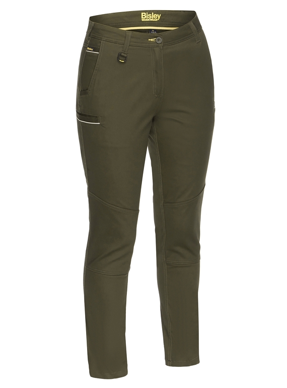 Mid Rise Stretch Cotton Work Pants - Women - Olive