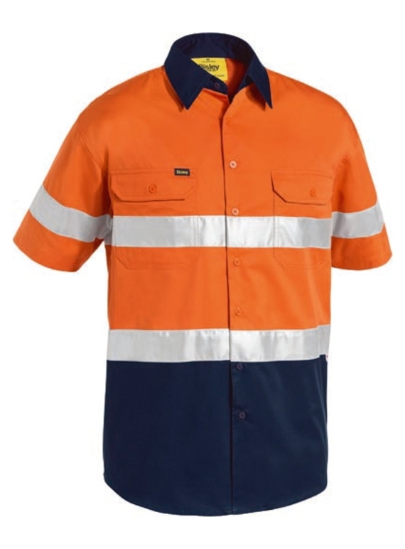 Taped Hi Vis Cool Lightweight Shirt - Short Sleeve - Orange/Navy 