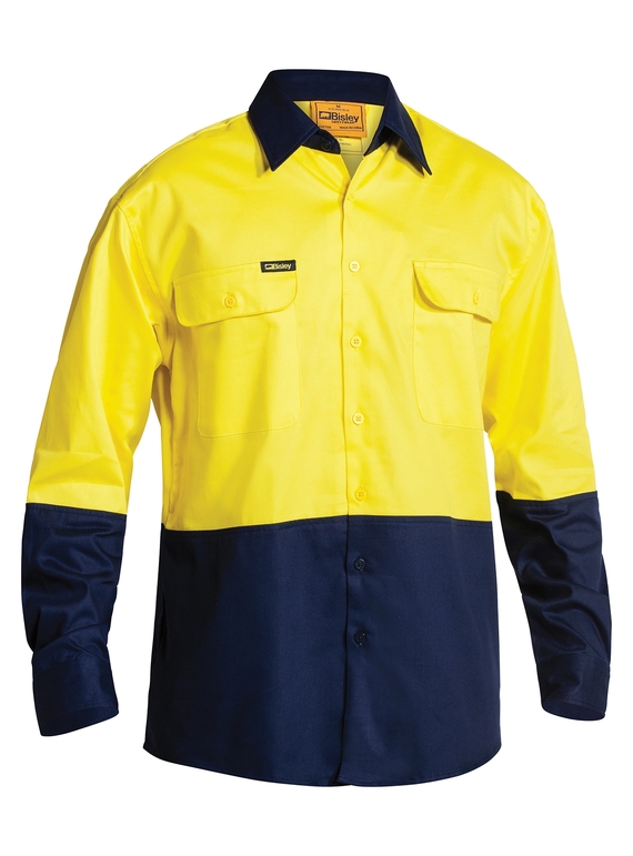 Hi Vis Drill Long Sleeve Shirt - Yellow/Navy