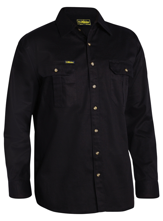Original Cotton Drill Long Sleeve Shirt  - Black