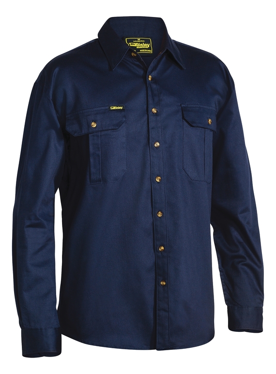 Original Cotton Drill Long Sleeve Shirt  - Navy
