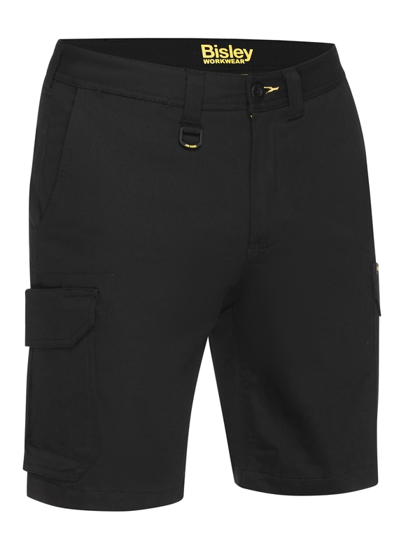 Stretch Cotton Drill Cargo Work Shorts - Black