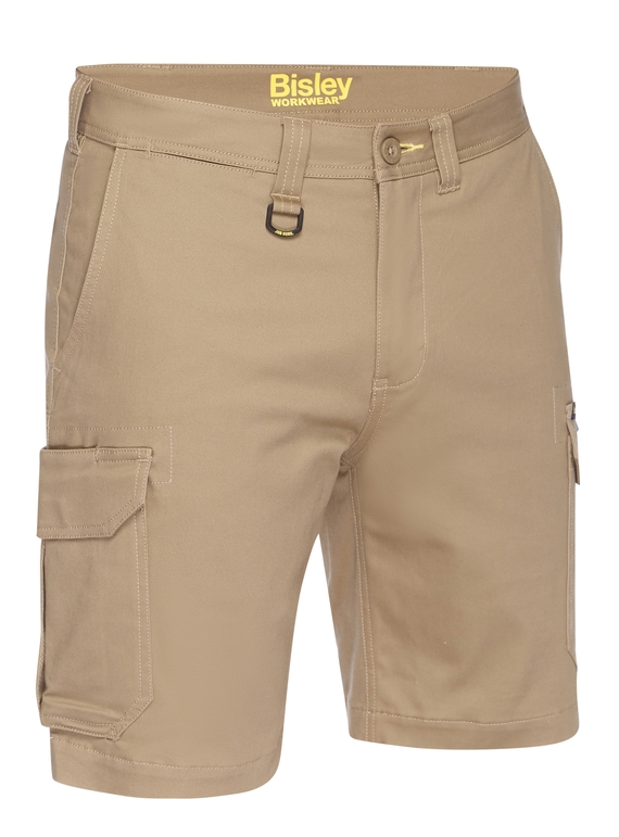 Stretch Cotton Drill Cargo Work Shorts - Khaki