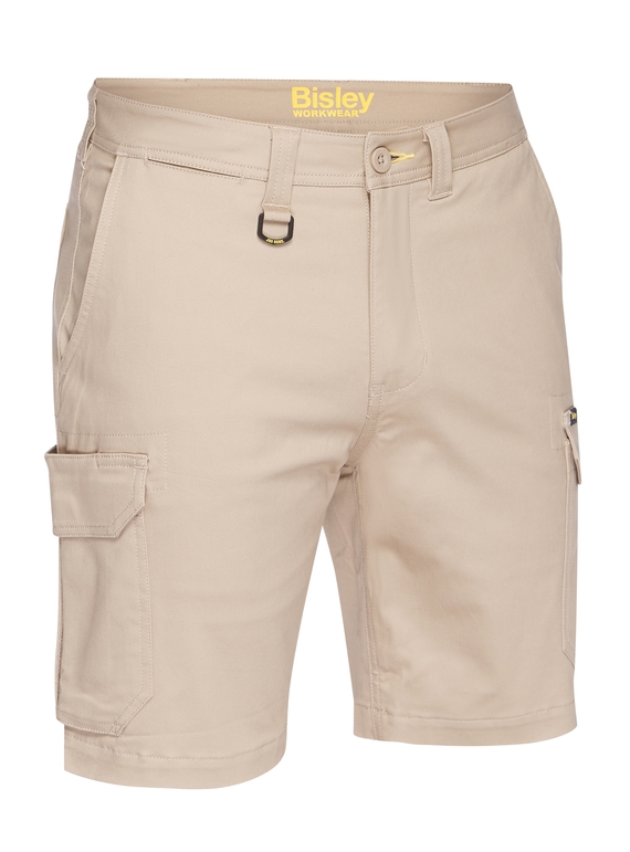 Stretch Cotton Drill Cargo Work Shorts - Stone