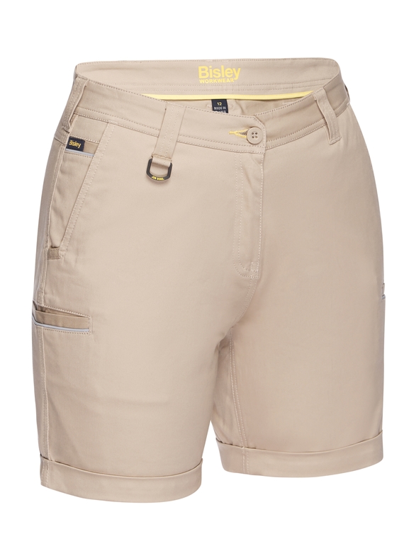 Stretch Cotton Drill Work Shorts - Women - Stone