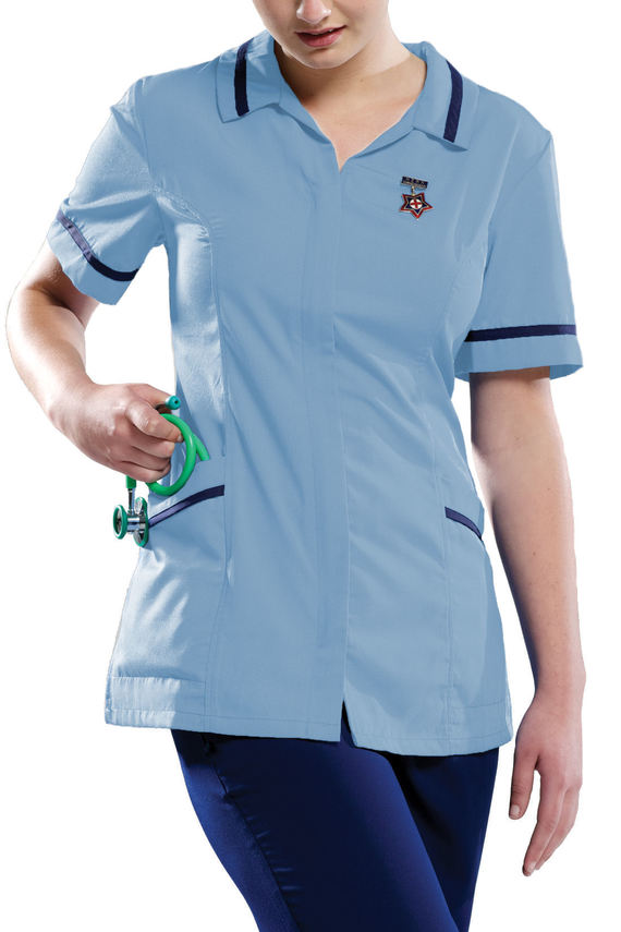 Pacifica  Nurses Teflon Treated Tunic - Pale Blue/Navy Trim