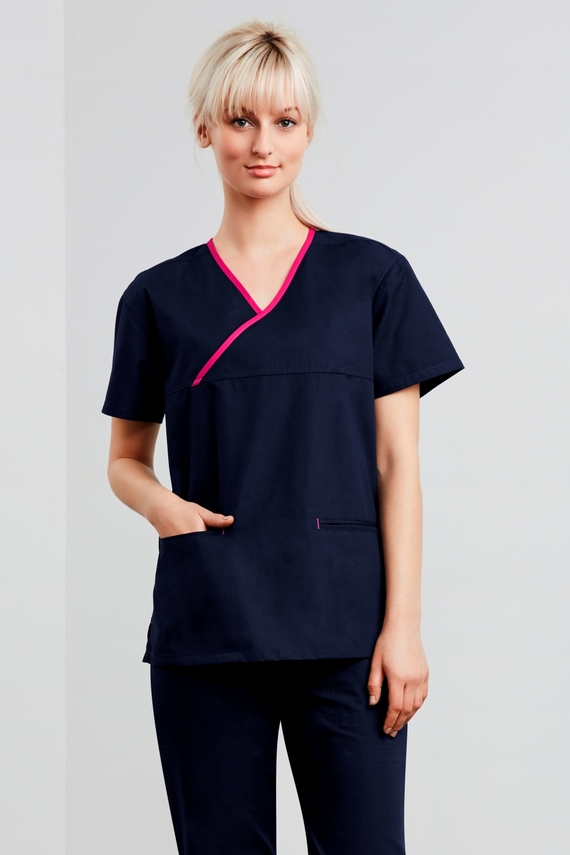 Contrast Crossover Scrubs Top - stretch poly/cotton - Women