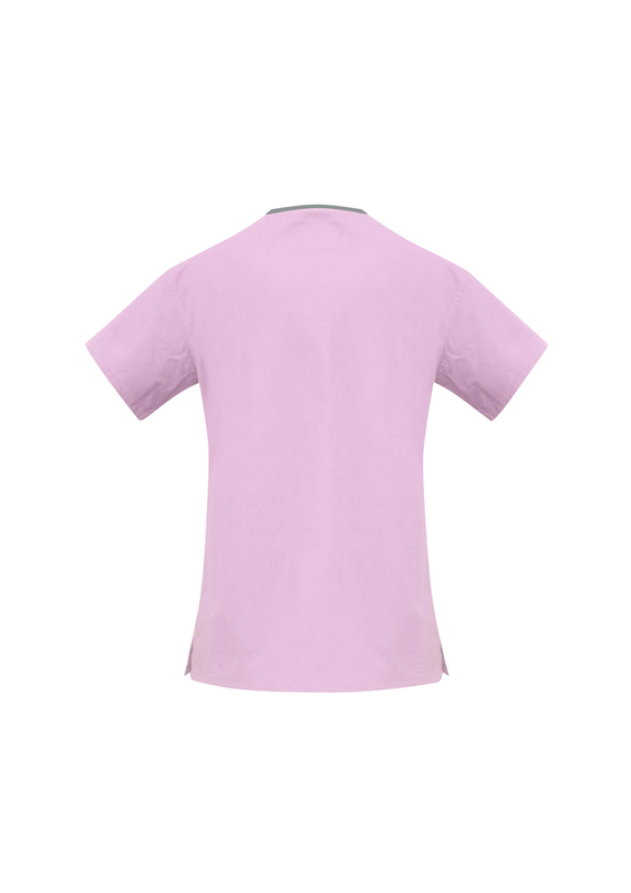 Contrast Crossover Scrubs Top - stretch poly/cotton - Women - Back View