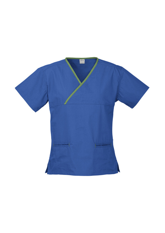 Contrast Crossover Scrubs Top - stretch poly/cotton - Women - Royal/Lime