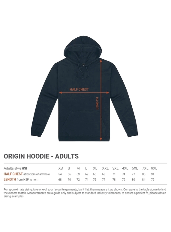 Origin Hoodie - Men - Size Chart