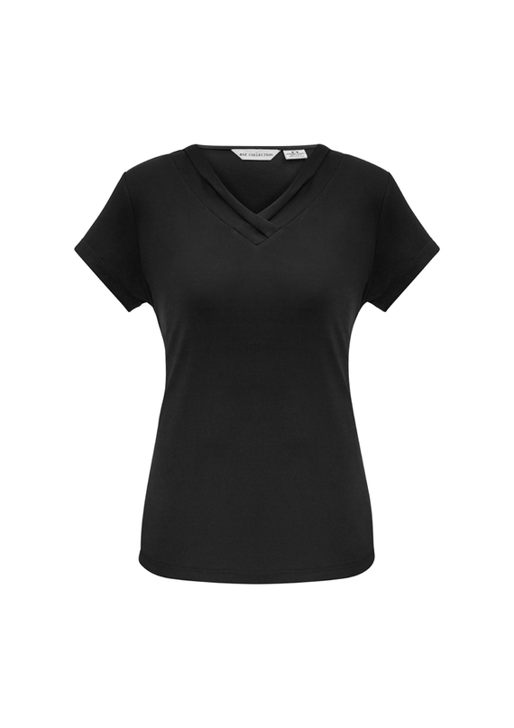 Lana V-neck Jersey Knit Short Sleeve Top - Black