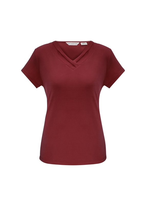 Lana V-neck Jersey Knit Short Sleeve Top - Cherry