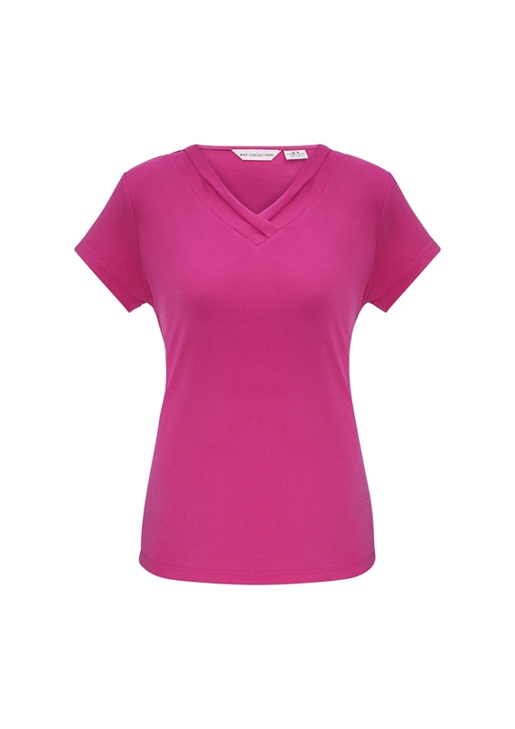 Lana V-neck Jersey Knit Short Sleeve Top - Fuchsia