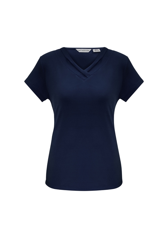 Lana V-neck Jersey Knit Short Sleeve Top - Ink