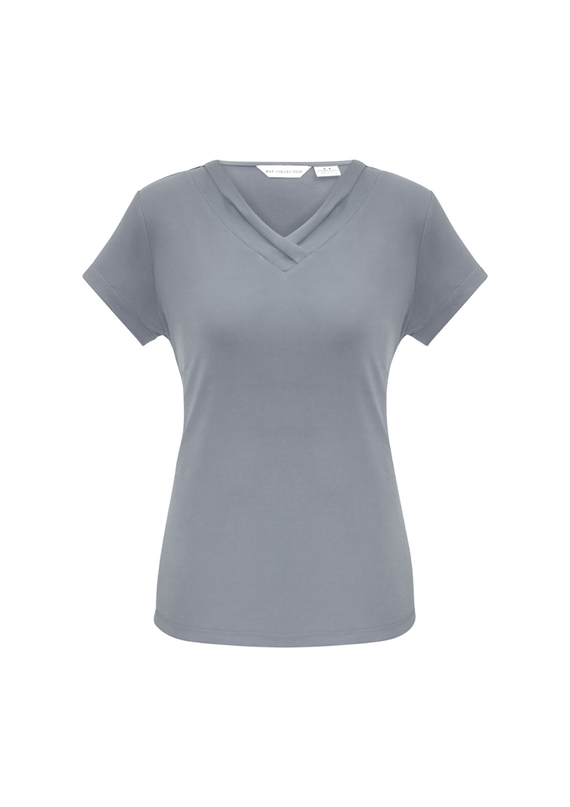 Lana V-neck Jersey Knit Short Sleeve Top - Silver