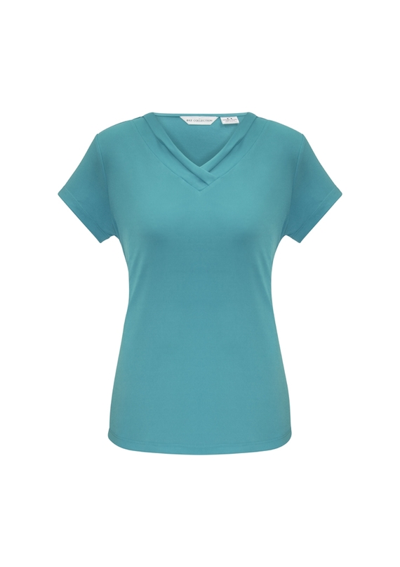 Lana V-neck Jersey Knit Short Sleeve Top - Turquoise