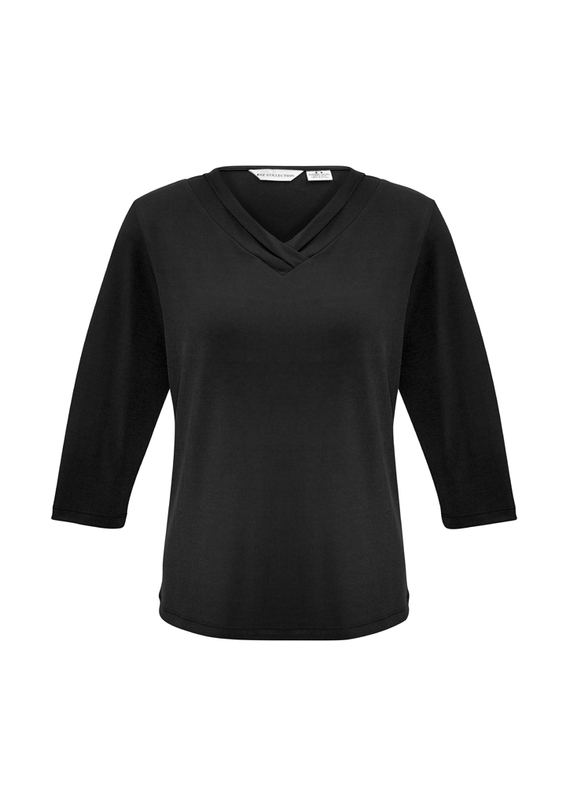 Lana V-Neck Jersey Knit 3/4 Sleeve T-Top - Black