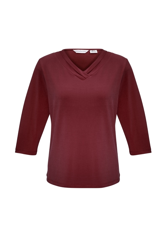 Lana V-Neck Jersey Knit 3/4 Sleeve T-Top - Cherry