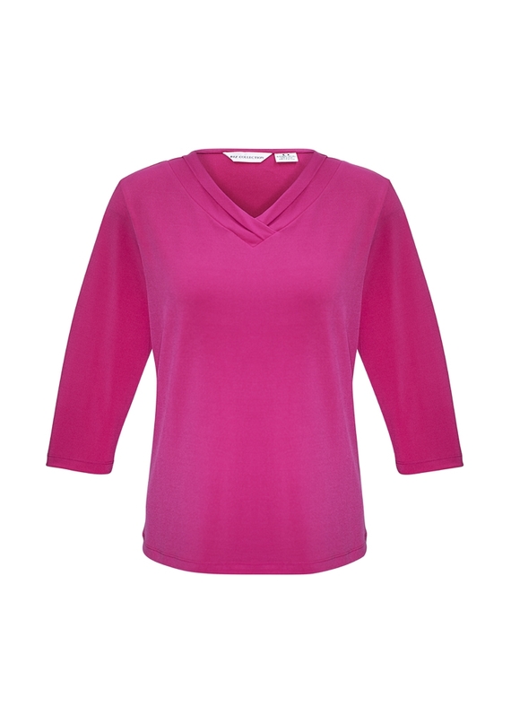 Lana V-Neck Jersey Knit 3/4 Sleeve T-Top - Fuchsia