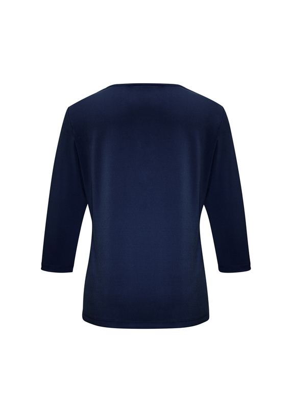 Lana V-Neck Jersey Knit 3/4 Sleeve T-Top - Ink (Back)