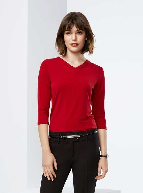 Lana V-Neck Jersey Knit 3/4 Sleeve T-Top