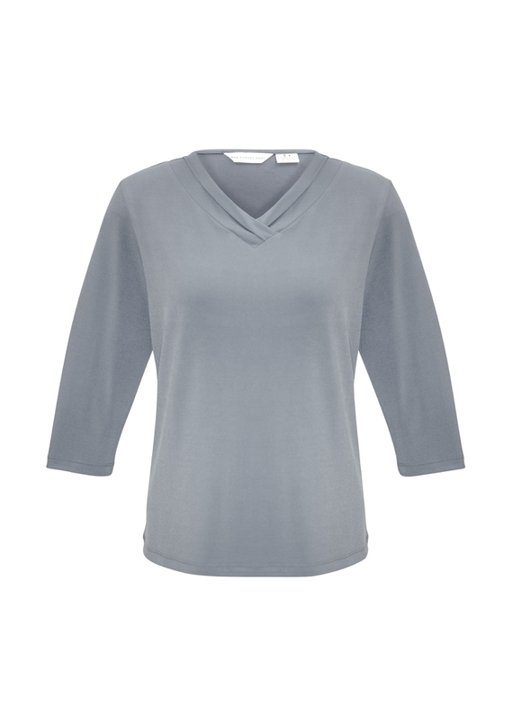 Lana V-Neck Jersey Knit 3/4 Sleeve T-Top - Silver