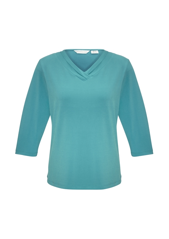 Lana V-Neck Jersey Knit 3/4 Sleeve T-Top - Turquoise