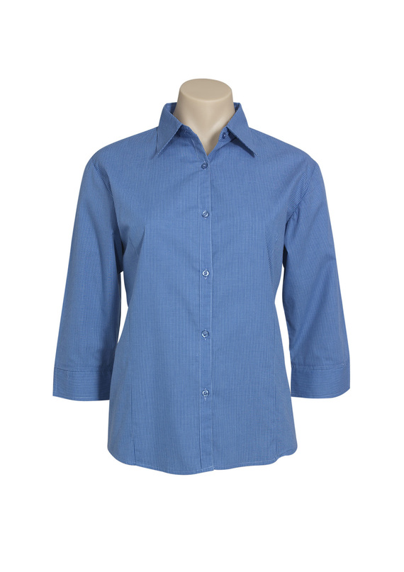 Micro Check 3/4 Sleeve Cotton/Poly Shirt - Women - Mid Blue