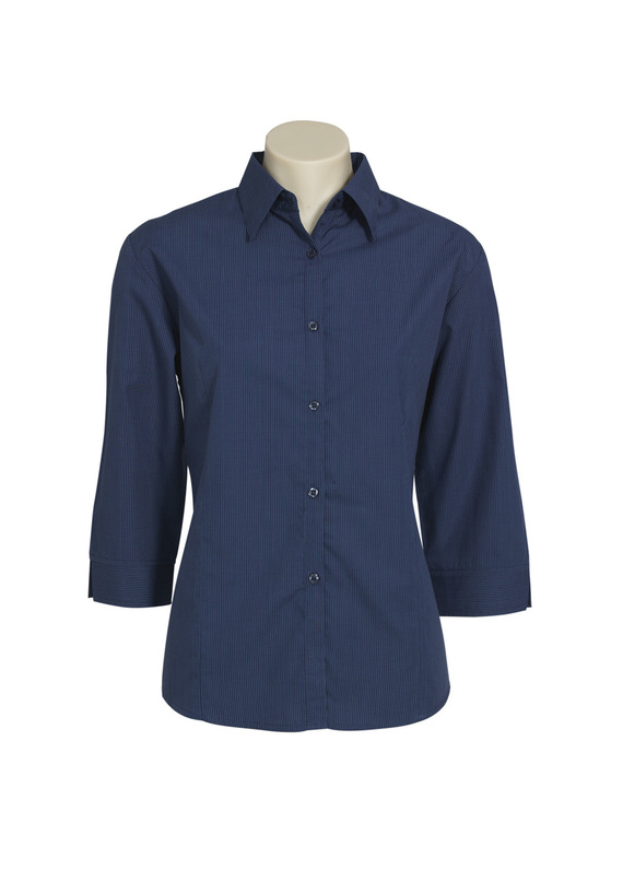 Micro Check 3/4 Sleeve Cotton/Poly Shirt - Women - Navy