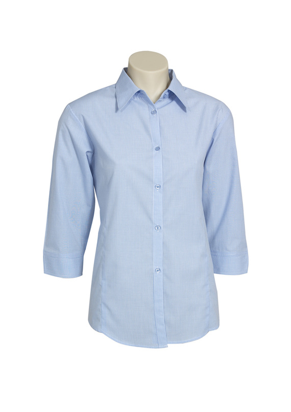 Micro Check 3/4 Sleeve Cotton/Poly Shirt - Women - Sky