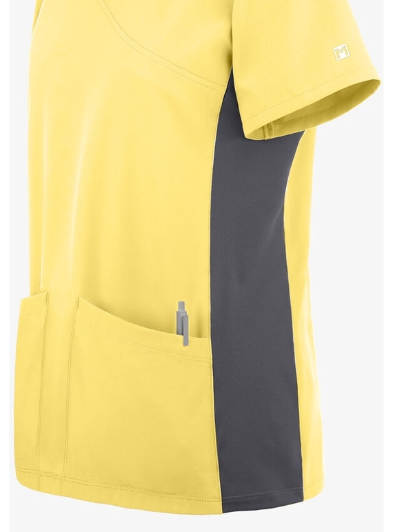 Matrix Impulse Contrast Knit Panel Mock Wrap Scrub Top - Women