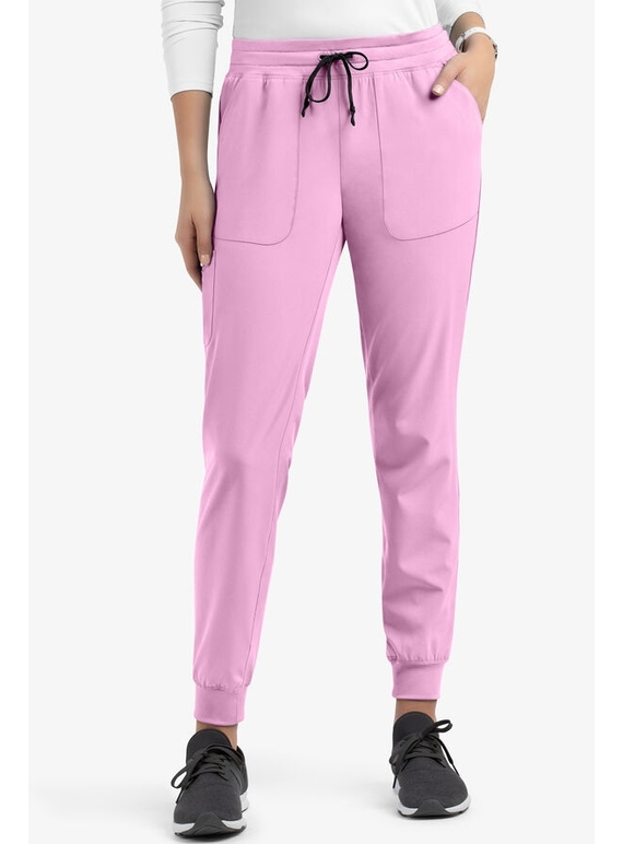 Matrix Impulse Knit Yoga Waistband Jogger Scrub Pant - Women - Orchid Bouquet/Navy Trim
