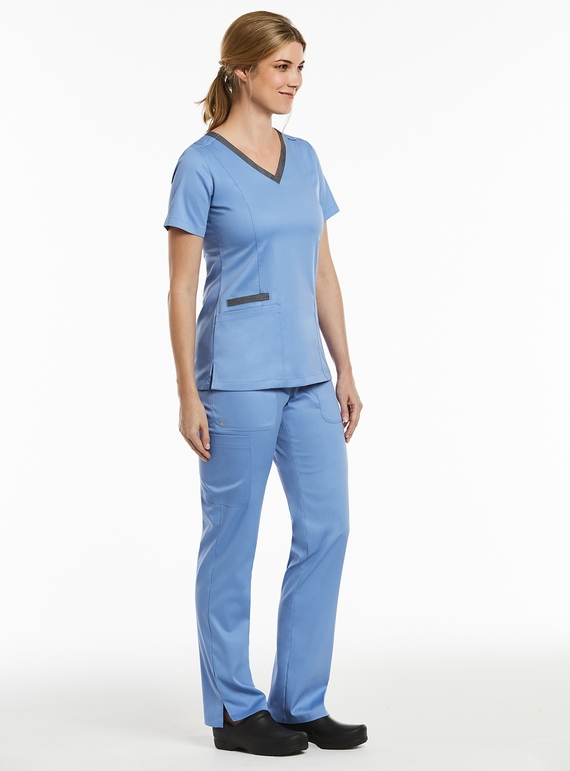 Matrix Contrast Double V-Neck Scrub Top - Women