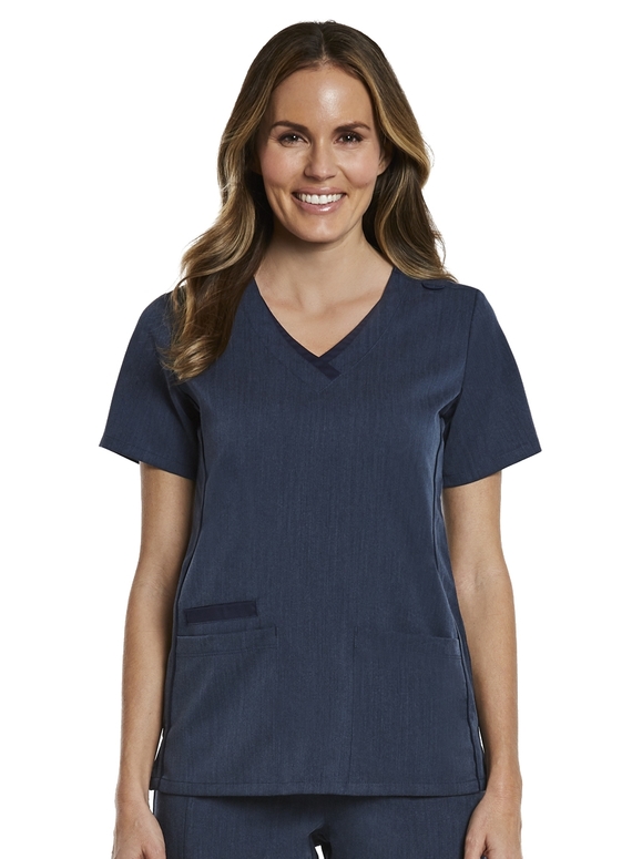 Matrix Pro Contrast Layered V-neck Scrub Top - Women - Heather Navy