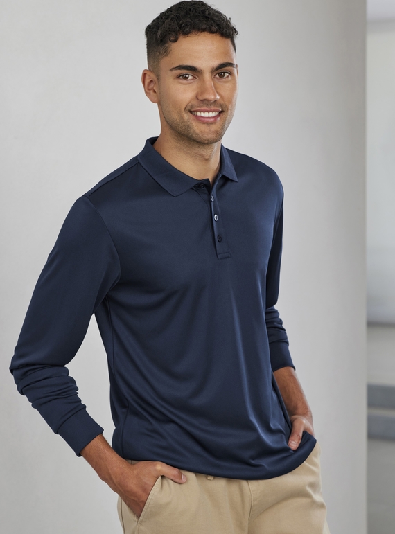 Action Recycled Polyester Long Sleeve Polo Shirt - Men  - Navy