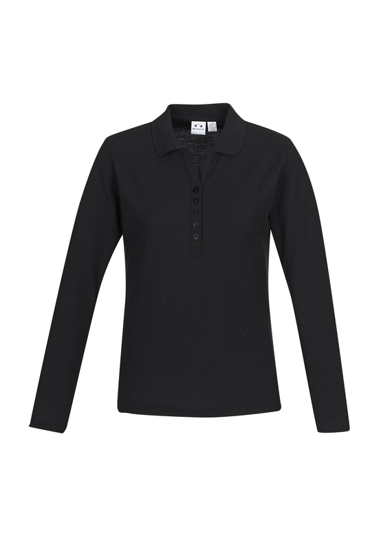 Crew Long Sleeve Poly/Cotton Polo Shirt - Women - Black