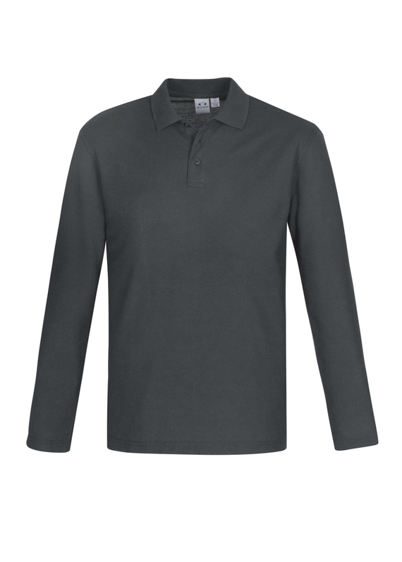 Crew Long Sleeve Poly/Cotton Polo Shirt - Men - Charcoal