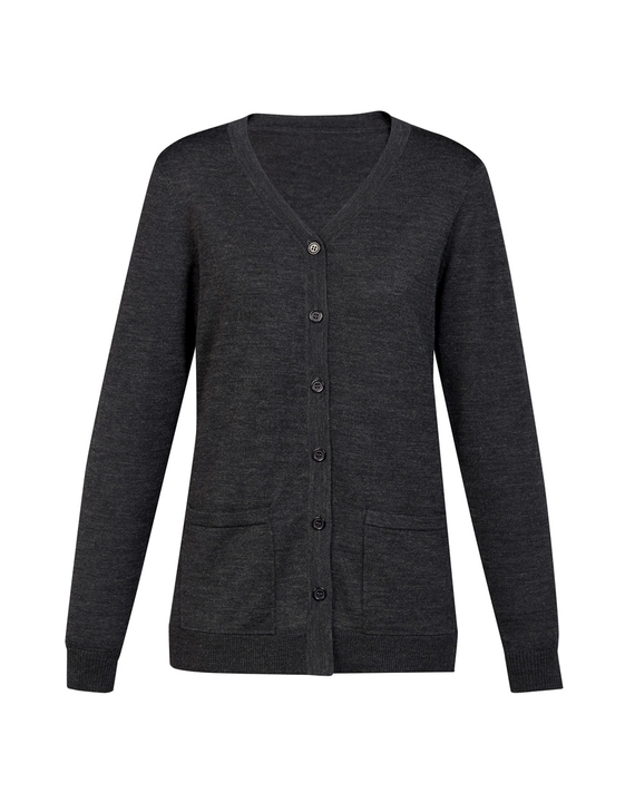V Neck Button Front Cardigan - Women - Charcoal