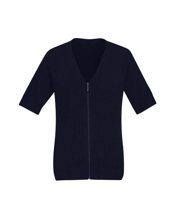 Zip Front Short Sleeve Cardigan - Women - Navy